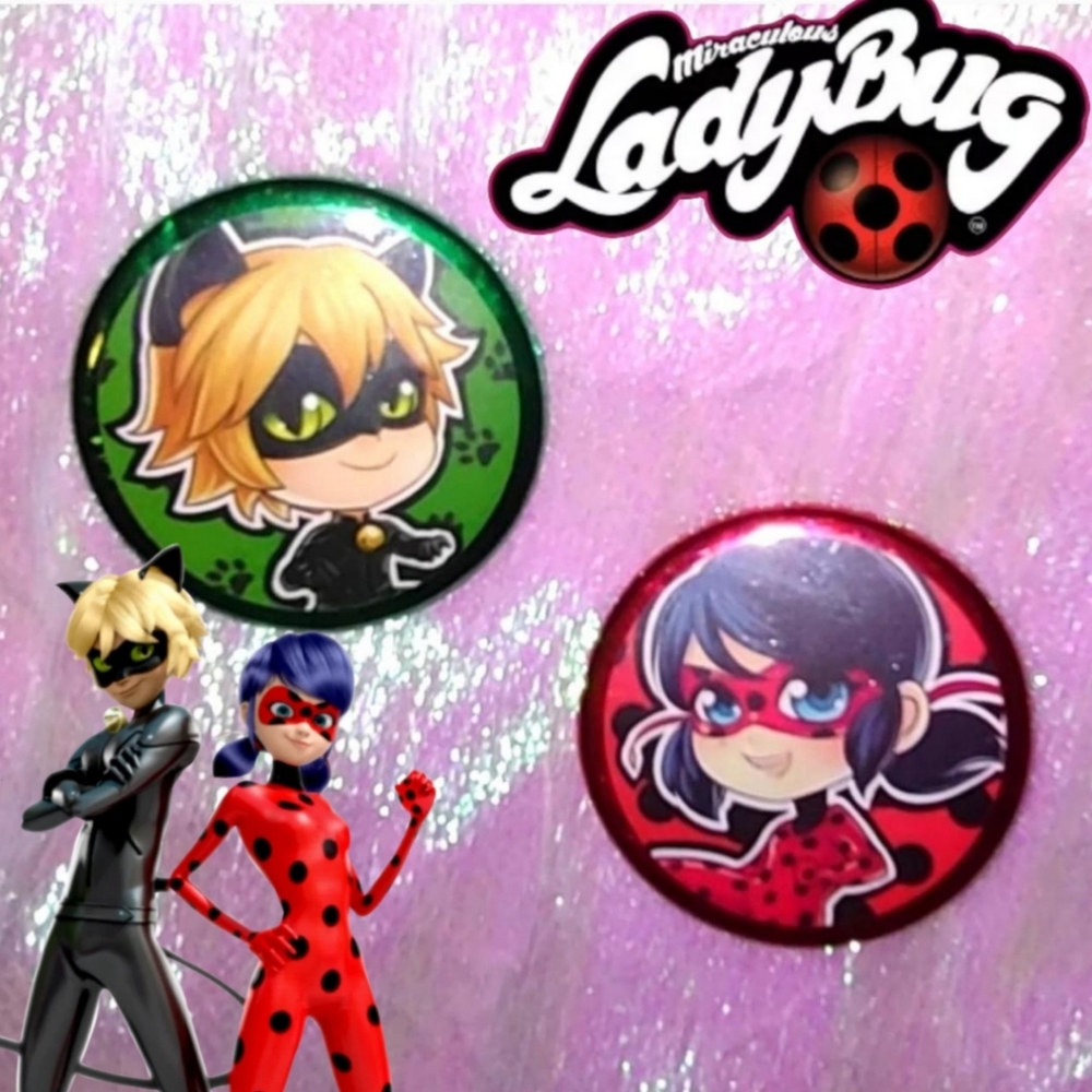 2 Miraculous Ladybug Button Pins